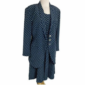 Georges Rech 40 blue polka dot dress &‎ blazer set